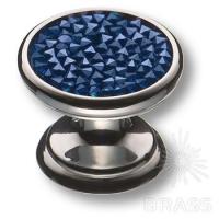 Ручка кнопка Brass 07150-515 c синими кристаллами Swarovski - глянцевый хром