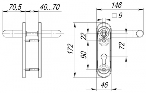 Ручка Fuaro (Фуаро) дверная DH-0433 N E (ЧЕРНАЯ) с пружиной для замка (FL-0432, 0433, 0434), НЕЙЛОН
