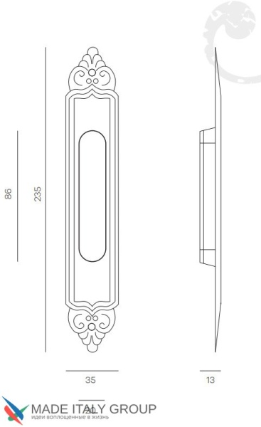 Ручка для раздвижной двери Venezia U122 DECOR LONG полированный хром (1шт.)